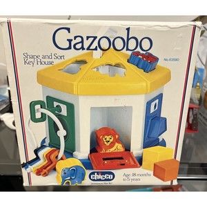 Vintage 1980s Chicco Gazoobo Color Shape Animal Sorter Toy w/Keys & Box See Note